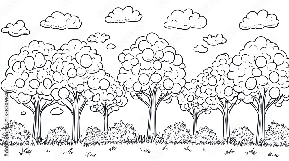 Naklejka premium Cartoon Forest Landscape Illustration