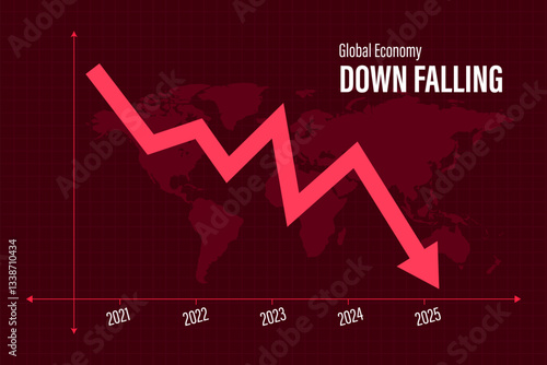 Global Economic Downfall with Falling Graph World Map and Red Arrow Recession Theme