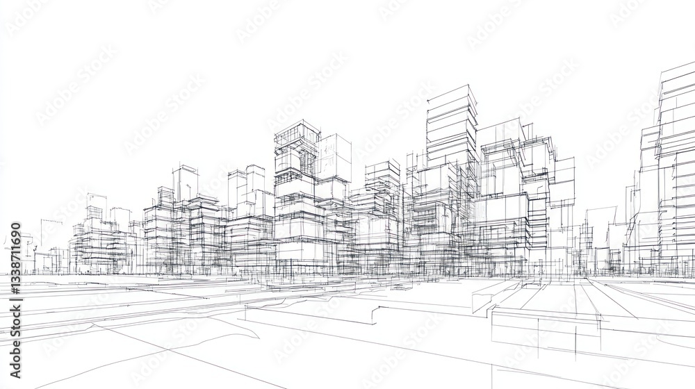 Fototapeta premium Architectural Cityscape Blueprint. City Design Drawing