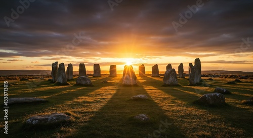 Sunset Standing Stones Prehistoric Monument with Mystical Ambiance