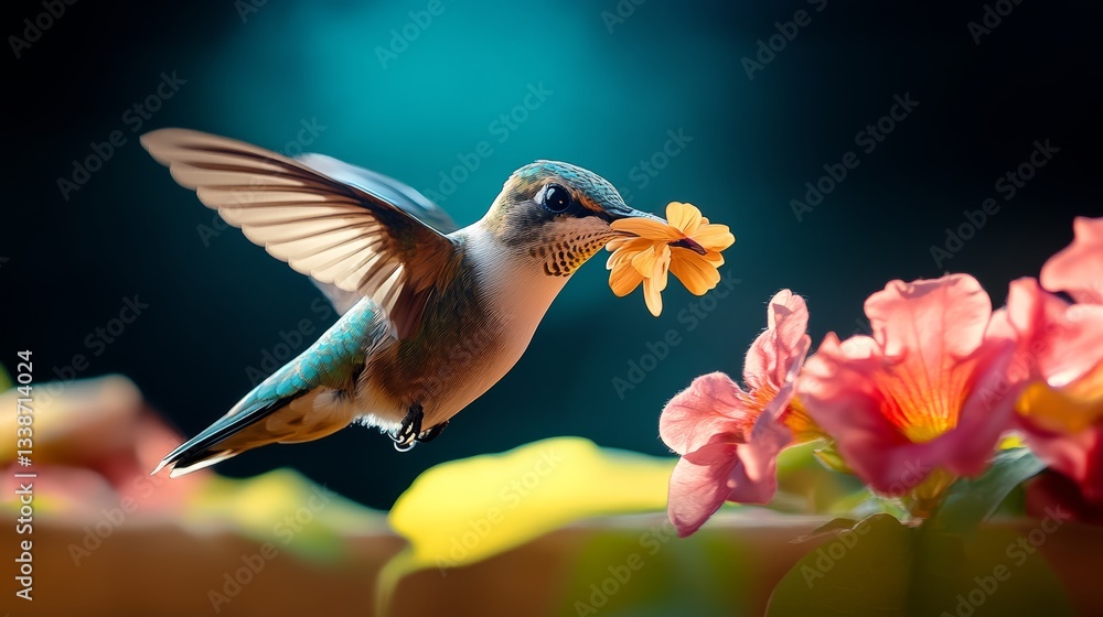 Fototapeta premium Hummingbird is eating a flower