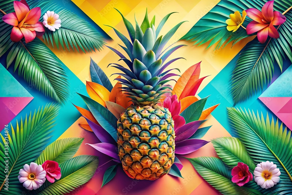 Fototapeta premium Vibrant Tropical Pineapple Abstract Geometric Design - Stock Photo