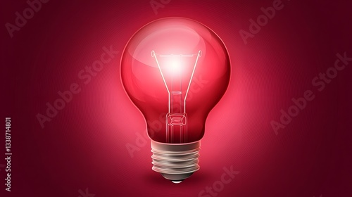 Glowing Red Light Bulb with Shining Innovation Effect Symbolizing Brilliant Creative Idea Imagination and in
