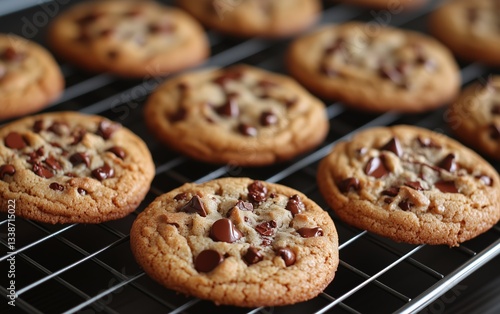 Wallpaper Mural Warm, gooey chocolate chip cookies cooling on a wire rack, freshly baked and inviting a sweet treat. Indulge in the delicious aroma and taste. Torontodigital.ca
