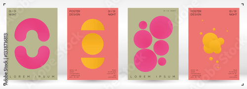 Set of Minimal Vector Flyer Designs with Gradient Circles and Lines. Abstract Background with Swirl Lines. Ideal for Brand Identity or Music Festival Invitation. Swiss Style