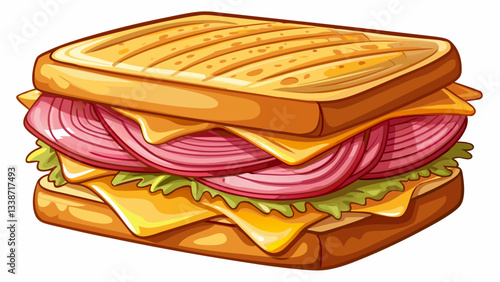 This classic French sandwich features layers of melted cheese, ham, and crispy bread, perfectly toasted to golden brown, Traditional CroqueMonsieur Sandwich on white background