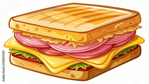 This classic French sandwich features layers of melted cheese, ham, and crispy bread, perfectly toasted to golden brown, Traditional CroqueMonsieur Sandwich on white background