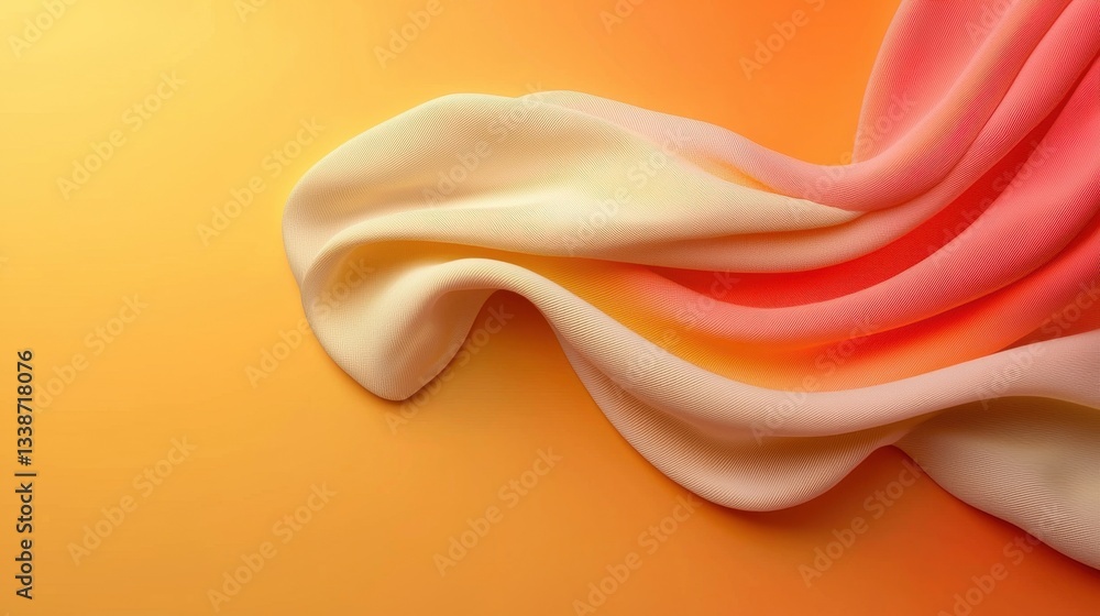 Soft silk fabric draping gracefully on warm gradient background, showcasing smooth texture and vibrant colors in a serene and inviting composition Soft silk fabric draping gracefully on warm gradient background, showcasing smooth texture and vibrant colors in a serene and inviting composition