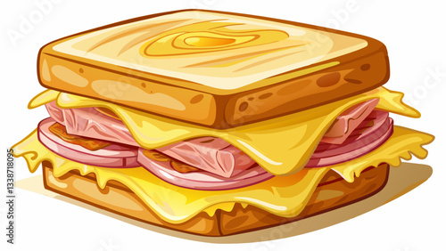 This classic French sandwich features layers of melted cheese, ham, and crispy bread, perfectly toasted to golden brown, Traditional CroqueMonsieur Sandwich on white background