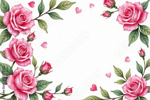 Intricate watercolor roses & leaves, blush pink hues, background, floral, floral pattern