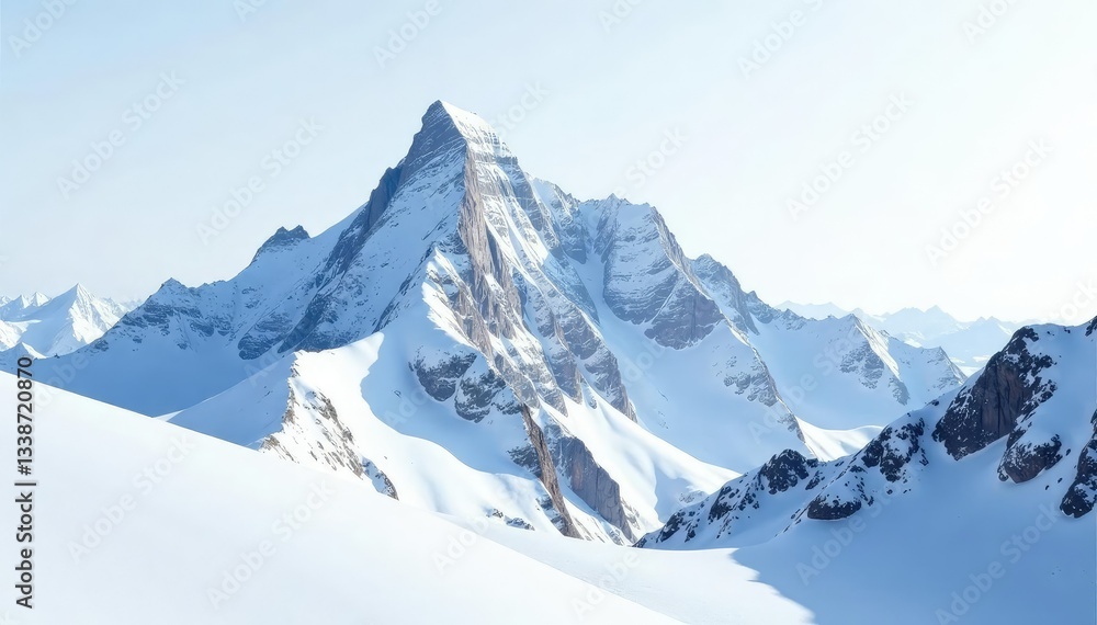 Obraz premium Snow-covered mountain peak, pristine white background , snow, breathtaking