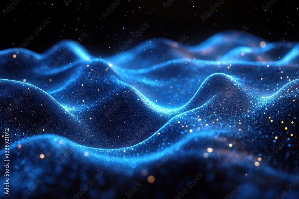 Sparkling Blue Energy Waves with Glowing Particles Sparkling Blue Energy Waves with Glowing Particles