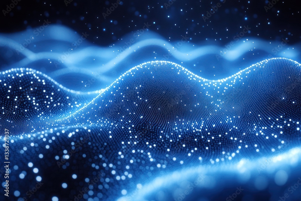 Abstract Blue Digital Waves with Glowing Dots Abstract Blue Digital Waves with Glowing Dots