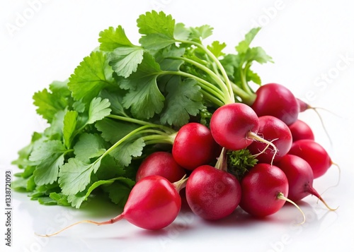 Vibrant Radishes & Cilantro: Minimalist Fresh Produce Stock Photo