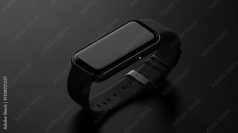 Sleek Black Smartwatch with Rectangular Screen on Dark Background Sleek Black Smartwatch with Rectangular Screen on Dark Background