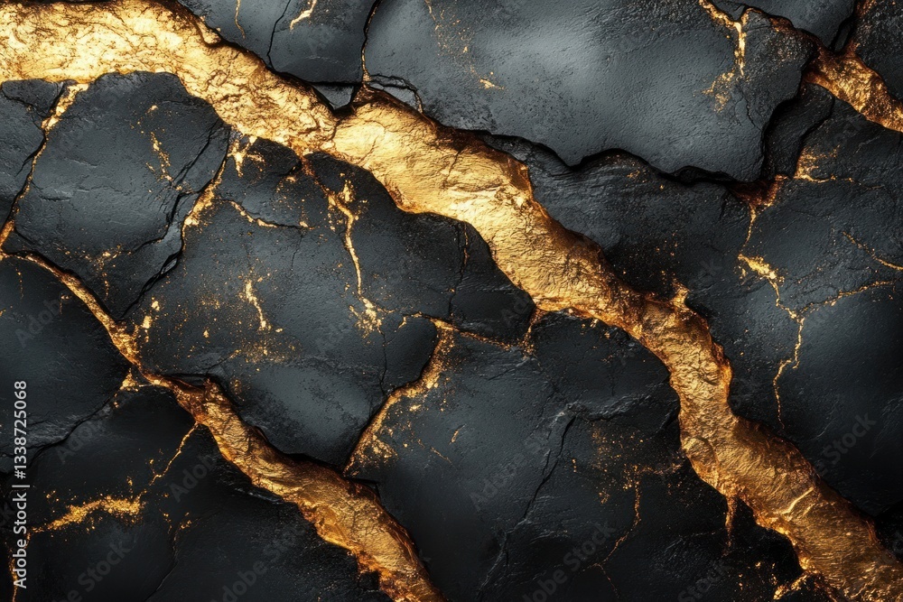 Black Stone Surface with Gold Cracks Abstract Texture Black Stone Surface with Gold Cracks Abstract Texture
