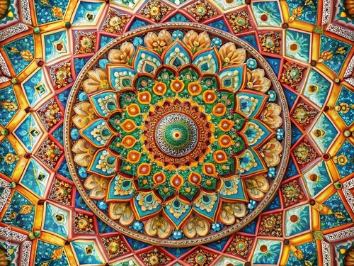 Vibrant Mandala Architectural Photography: Intricate Colorful Patterns & Serene Atmosphere