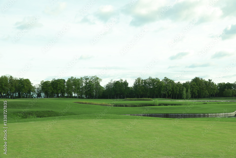 Beautiful view of golf course on sunny day Beautiful view of golf course on sunny day