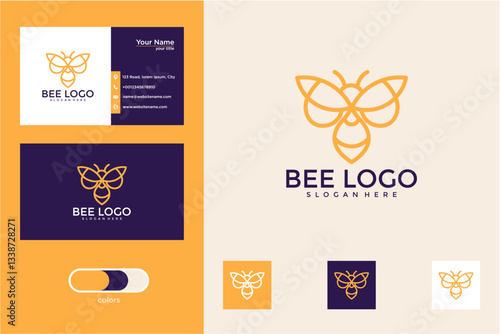 Bee Logo Design with Business Cards and Branding Elements