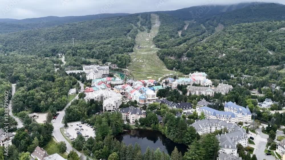 The ski resort in the summer. Mont-Tremblant, Quebec, Canada. Drone view The ski resort in the summer. Mont-Tremblant, Quebec, Canada. Drone view
