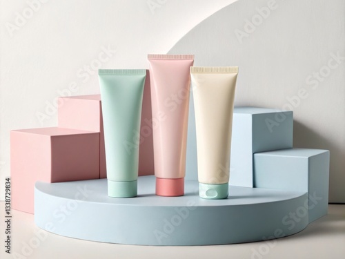 Wallpaper Mural Blank Three Pastel-Colored Tube Creams on a Display Stand Torontodigital.ca