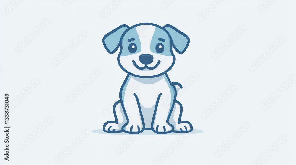 Obraz premium Cute cartoon dog sitting, simple line art, light background, digital illustration, use in children's books or websites