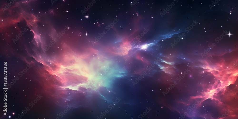 Fototapeta premium Magnificent Cosmic Explosion of Vibrant Space Nebula and Galaxy Cluster