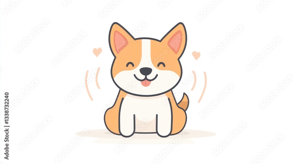 Obraz premium Cute corgi cartoon sitting, happy expression, simple background, for children's design use