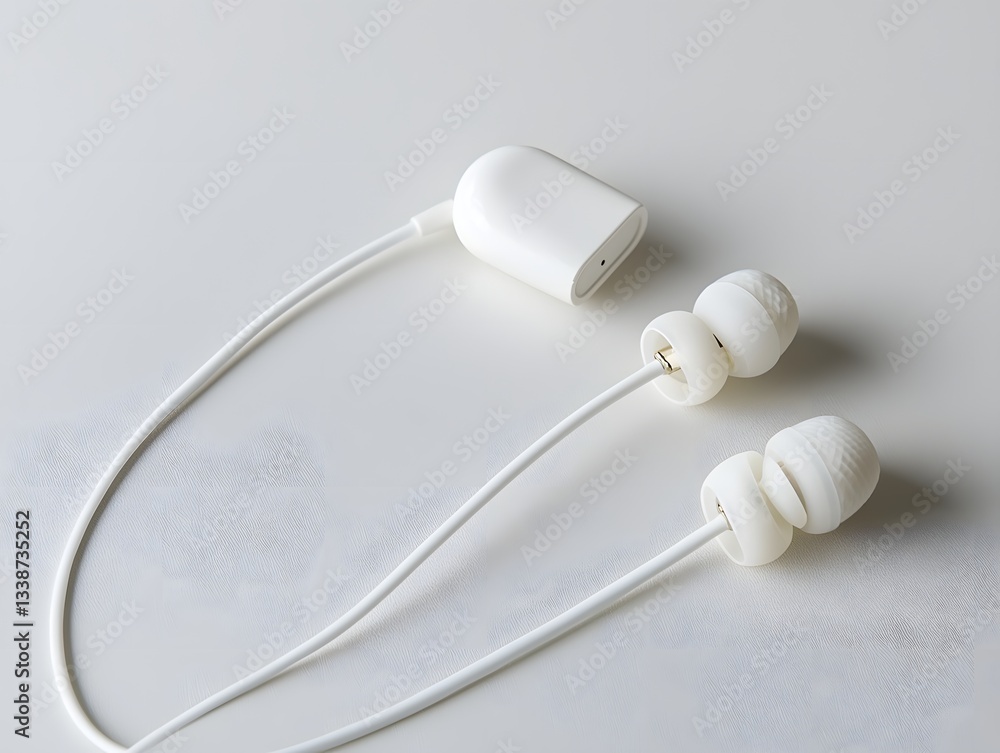 Noise Isolating In Ear Earphones with Silicone Tips on White Background Noise Isolating In Ear Earphones with Silicone Tips on White Background
