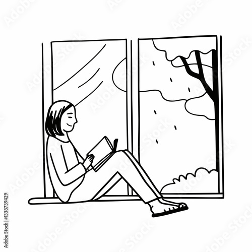 Lonely Person Enjoying Solitude – Minimalist Vector Illustration