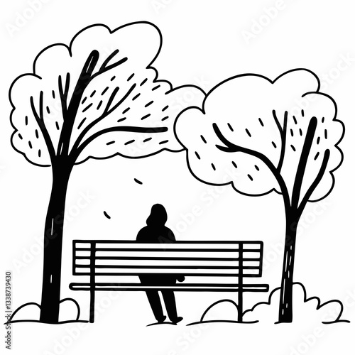 Lonely Person Enjoying Solitude – Minimalist Vector Illustration