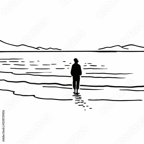 Lonely Person Enjoying Solitude – Minimalist Vector Illustration