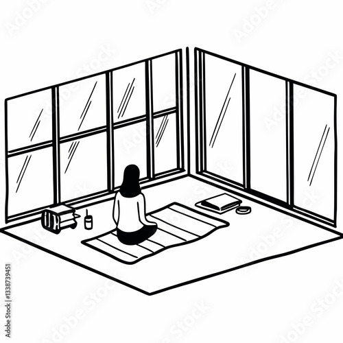 Lonely Person Enjoying Solitude – Minimalist Vector Illustration