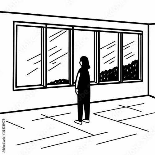 Lonely Person Enjoying Solitude – Minimalist Vector Illustration