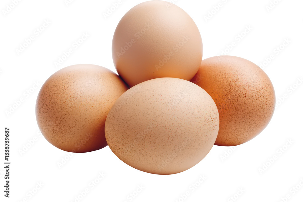 Four brown eggs stacked together on a clean surface Four brown eggs stacked together on a clean surface