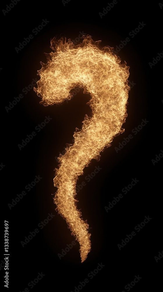 Naklejka premium Fiery Question Mark Symbol Against Dark Backdrop Igniting Curiosity and Mystery in Conceptual Design