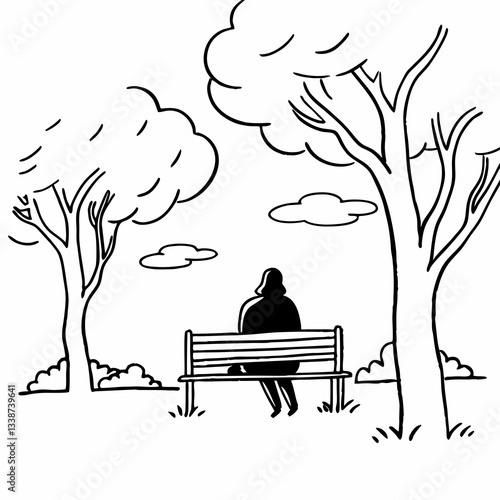 Lonely Person Enjoying Solitude – Minimalist Vector Illustration