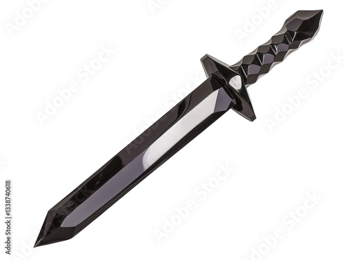 A sleek, black sword with a faceted handle and pointed blade, exuding a modern and stylish design, Transparent background.