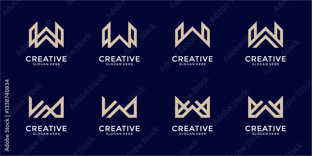 Beige Geometric W Logos on Dark Blue Background Beige Geometric W Logos on Dark Blue Background