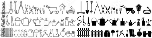 Garden tools vector set. Vegetable garden illustration sign collection. Farm symbol or logo.