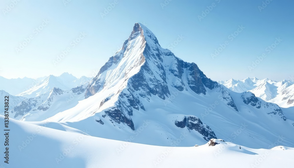Fototapeta premium Snow-covered mountain peak, pristine white landscape, view, peak
