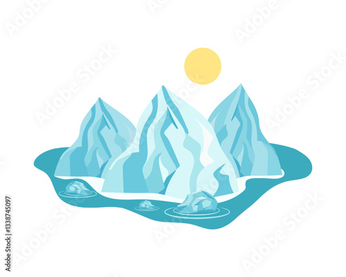 Melting glaciers in water - global warming vector illustration.