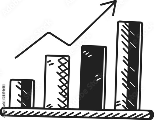 Hand drawn bar graph with upward trend arrow, business growth.