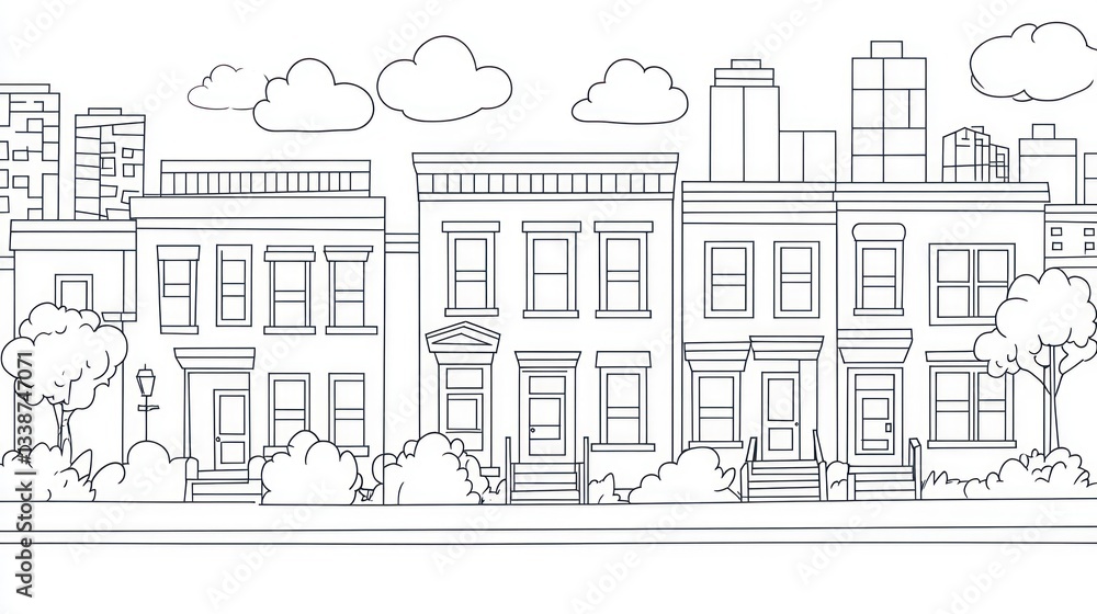 Simple line drawing city street scene Simple line drawing city street scene