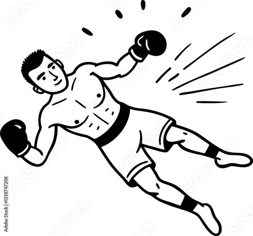 Boxer falling during a match illustration of a knocked down athlete with boxing gloves.