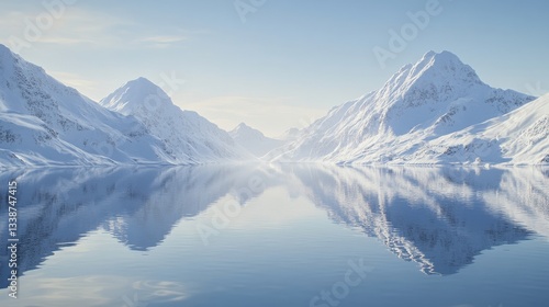 Wallpaper Mural Snowy Mountain Lake Reflection Winter Landscape. Torontodigital.ca