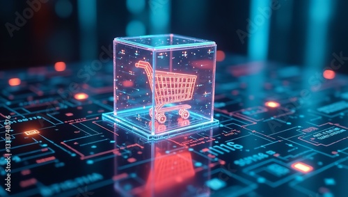 Futuristic E-Commerce Technology – Online Shopping, Digital Transactions, Secure Payments, AI Retail, Blockchain Marketplace – High-Resolution 300 PPI Image