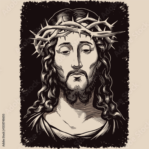 Jesus Christ vector vintage design, Jesus face poster design and banner, label design vector