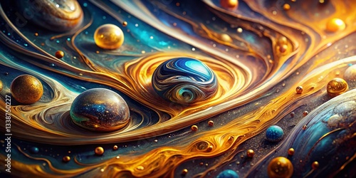 Swirling Cosmic Nebula: Liquid Marble Galaxy Abstract Art - Drone Aerial View
