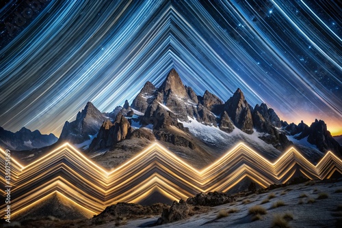 Surreal Zigzag Night Landscape: Rocky Mountain Starry Sky Photography